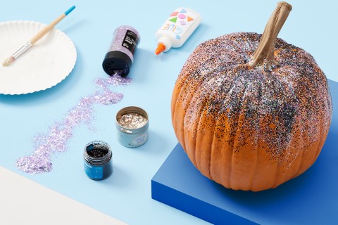 A glitter-covered pumpkin.