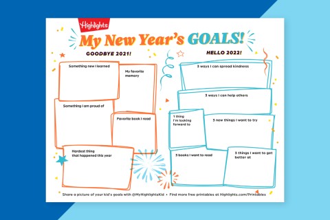 A New Year’s Goals printable with writing prompts.